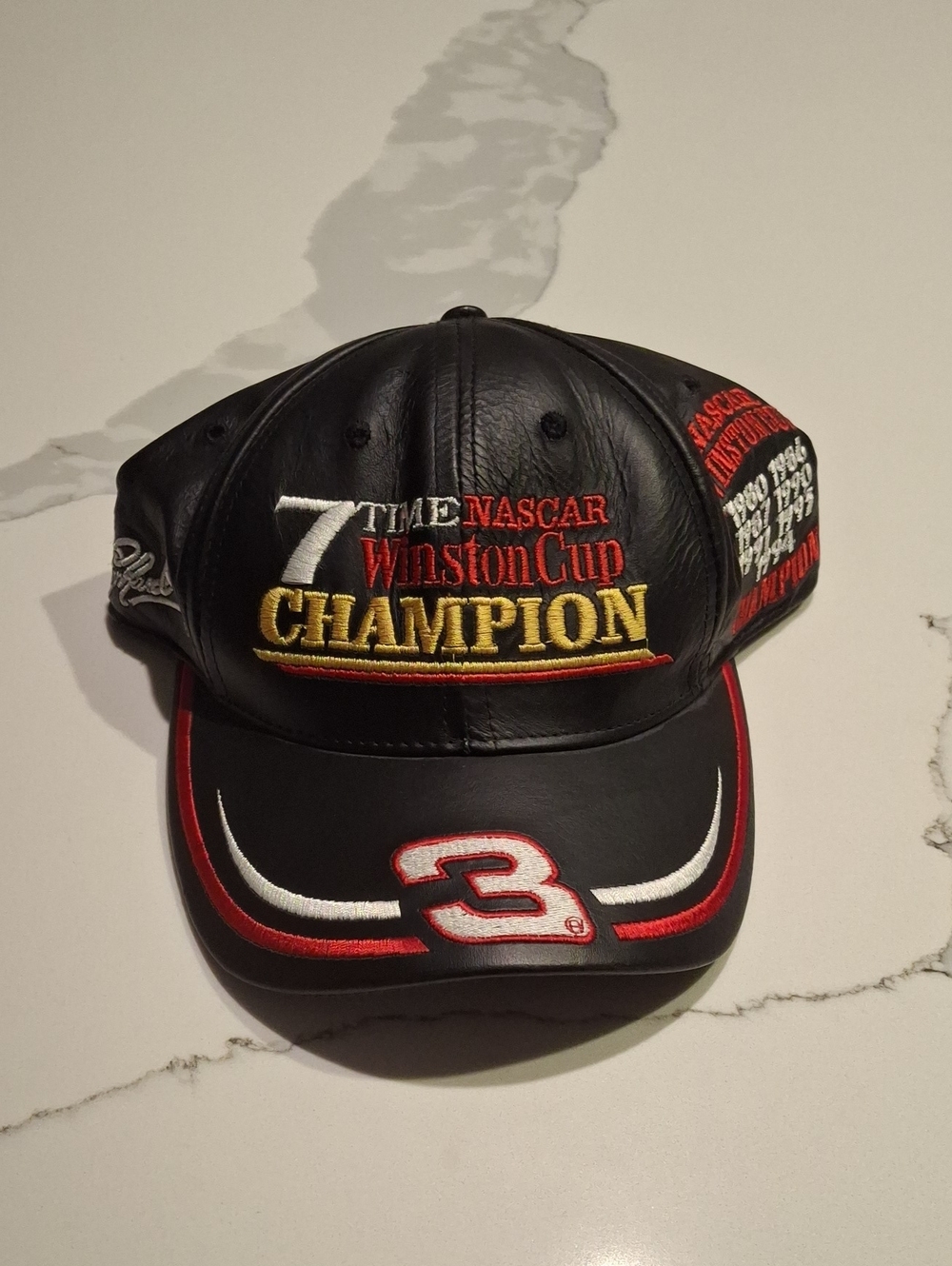 Black NASCAR Winston Cup Champion Embroidered Leather Cap